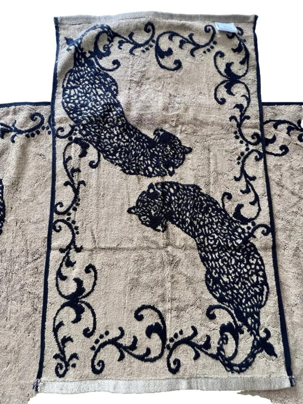 Leopard Cheetah Bath Towel Set 2 Black Gold Reversible 100% Cotton Animal Print